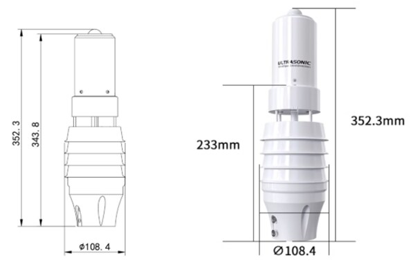 Mechanical Drawing - DFRobot SEN0657 Ultrasonic 7-in-1 RS485 Weather Sensor